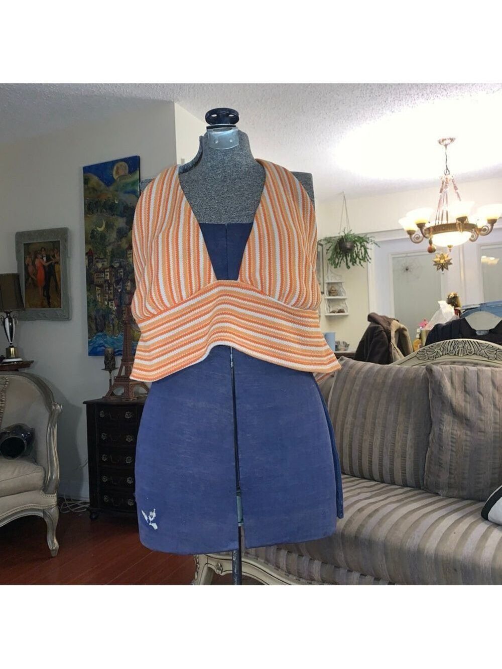 Women's H&M Divided Orange White Striped Halter Tank Top XL